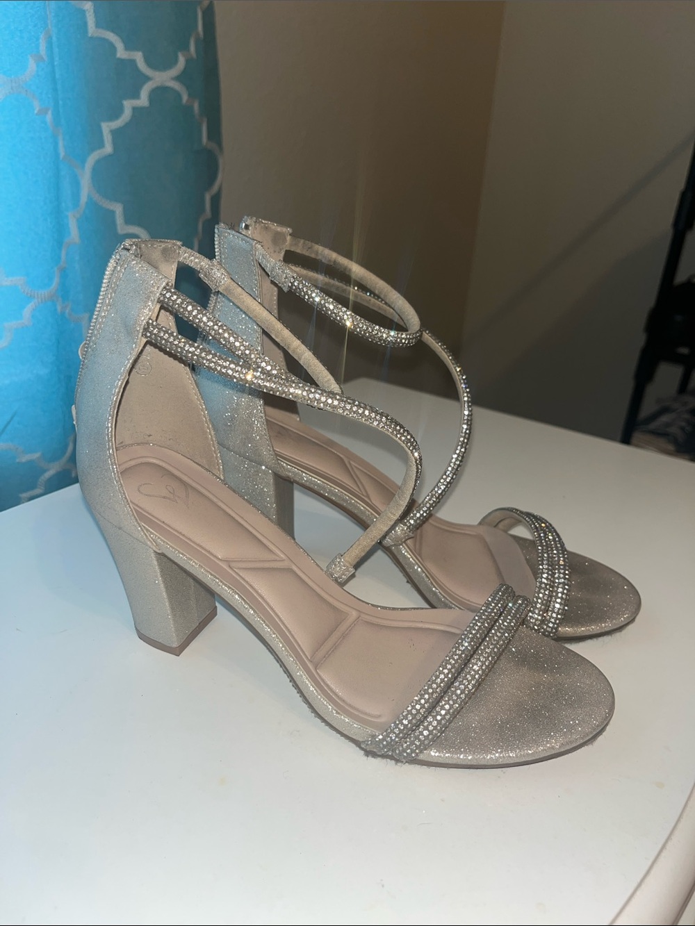 Hannah Silver Glitter Strappy Block Heel Sandals